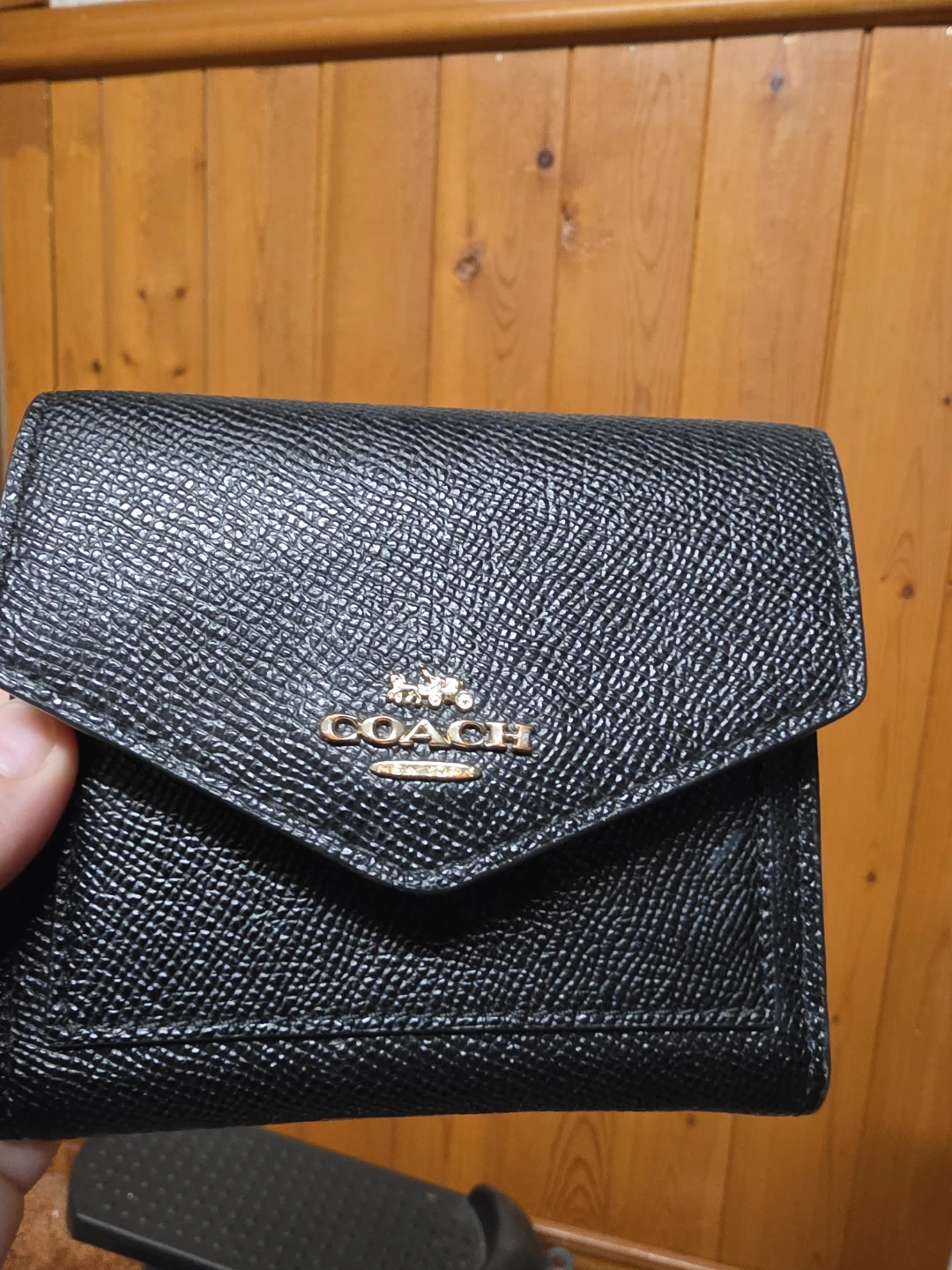 Coach Black Pebbled Leather Trifold Wallet