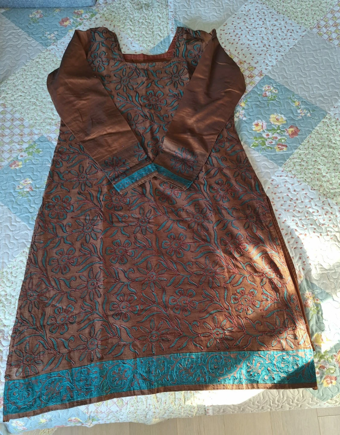 Embroidered Brown & Teal Salwar set