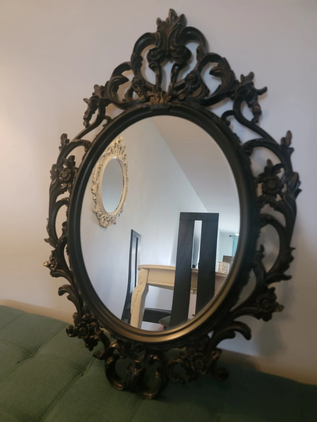 Ornate Black Oval Wall Mirror - photo 2