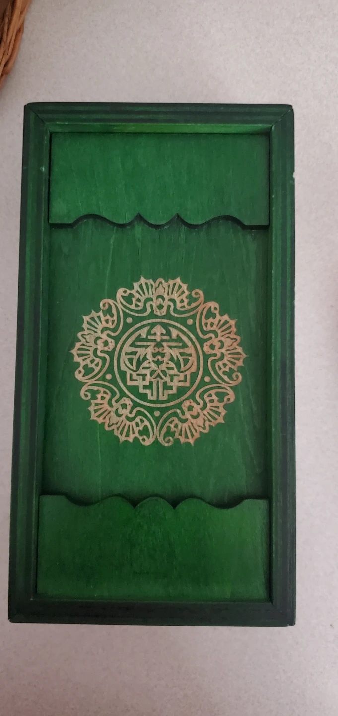 Green Wooden Puzzle Box with Ornate Design