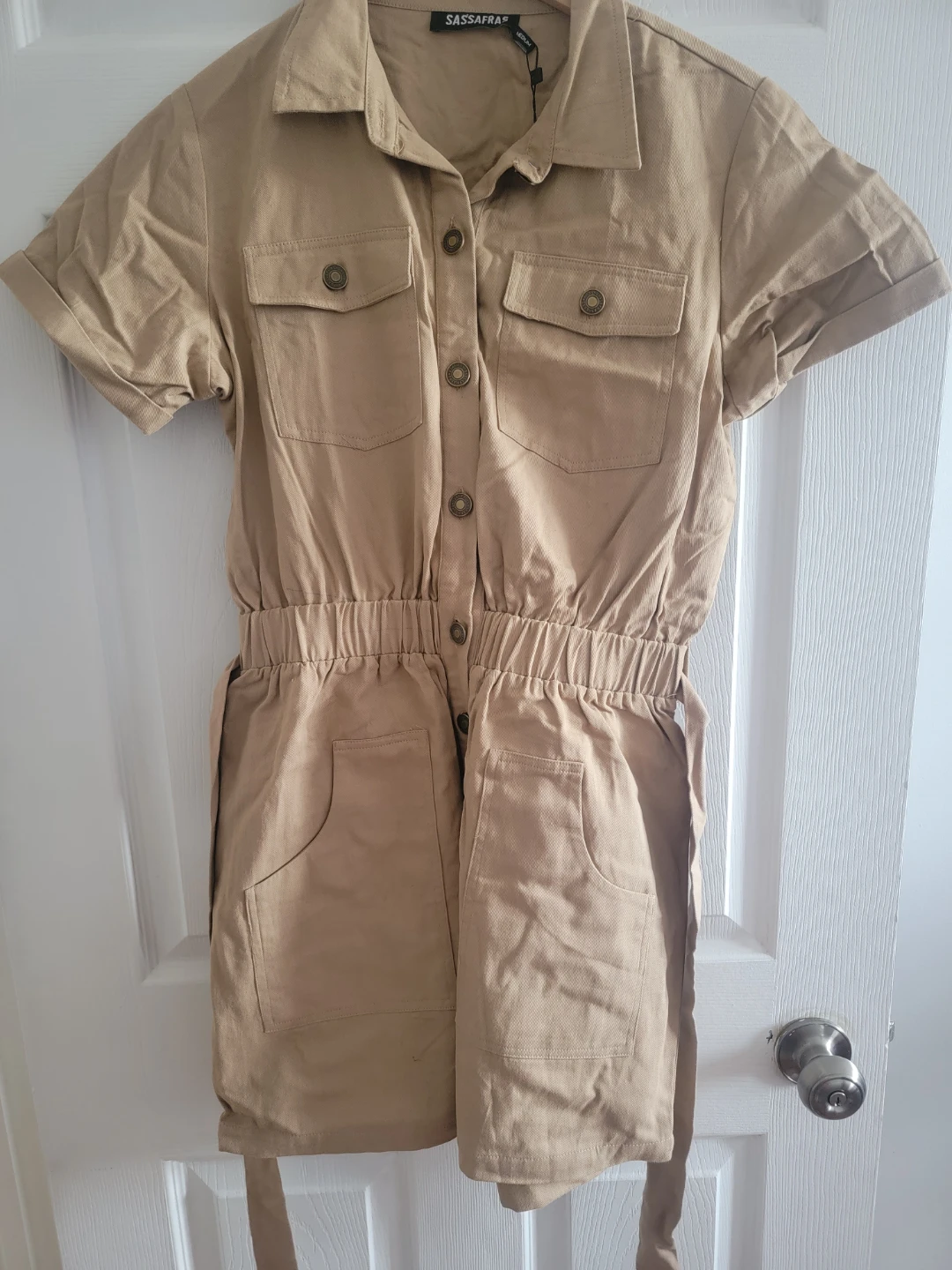 Sassafras Tan Utility Jumpsuit Dress - Medium