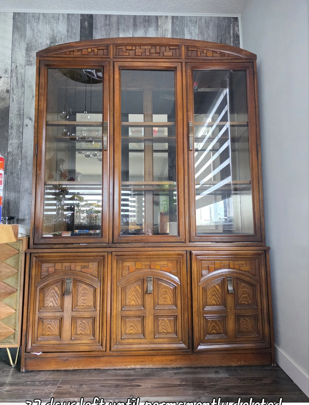 Vintage Wooden Display Cabinet with Glass Doors