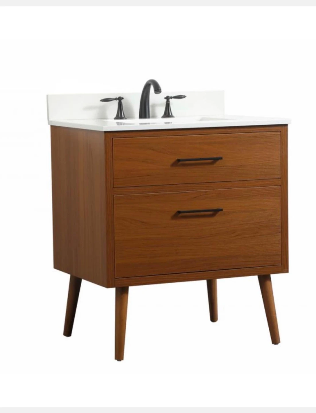 Mid-Century Modern Style 2-Drawer Bathroom Vanity with Faucet - photo 2