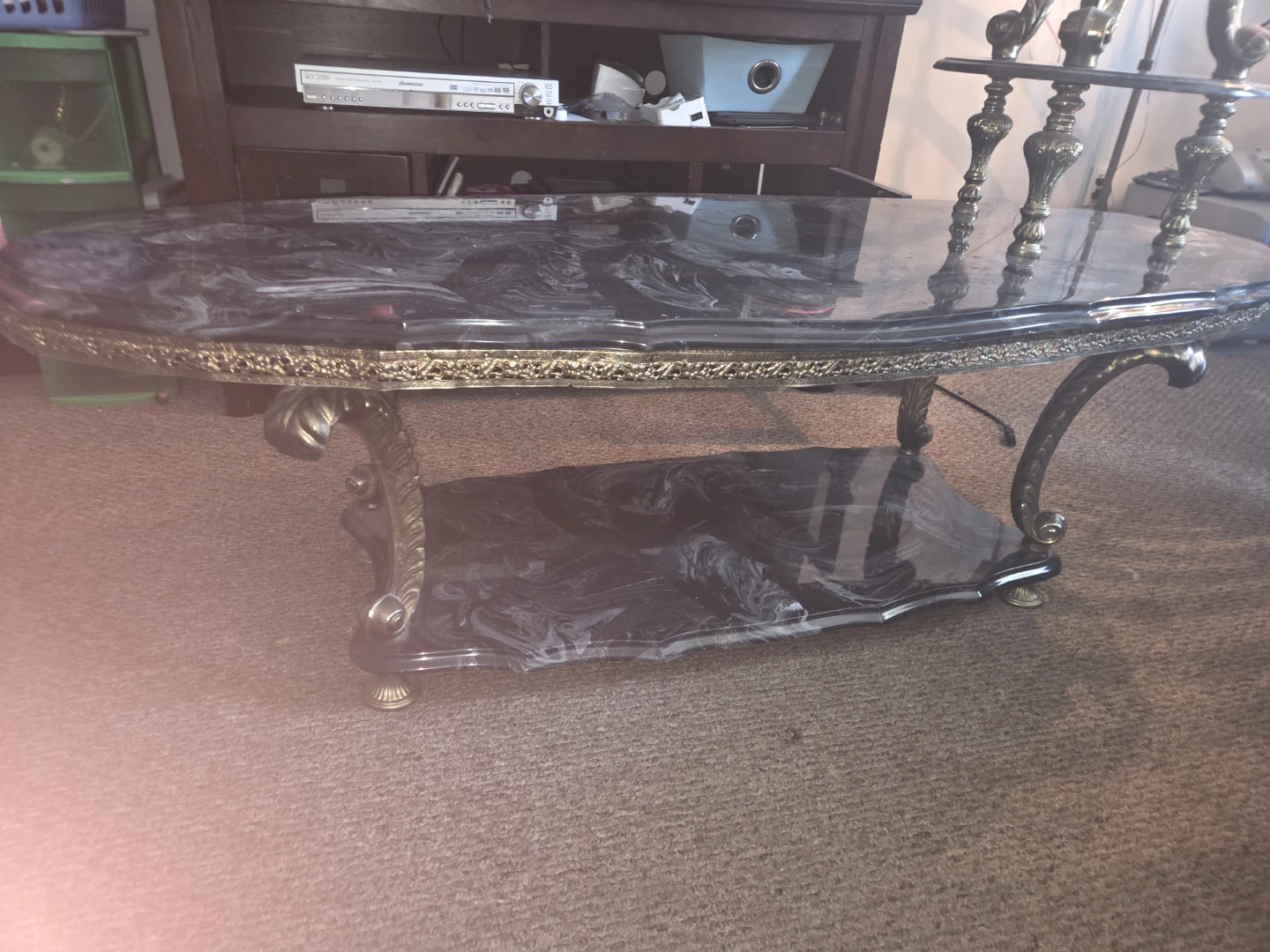 Vintage Marble Top Coffee Table with Ornate Gold Legs - photo 3