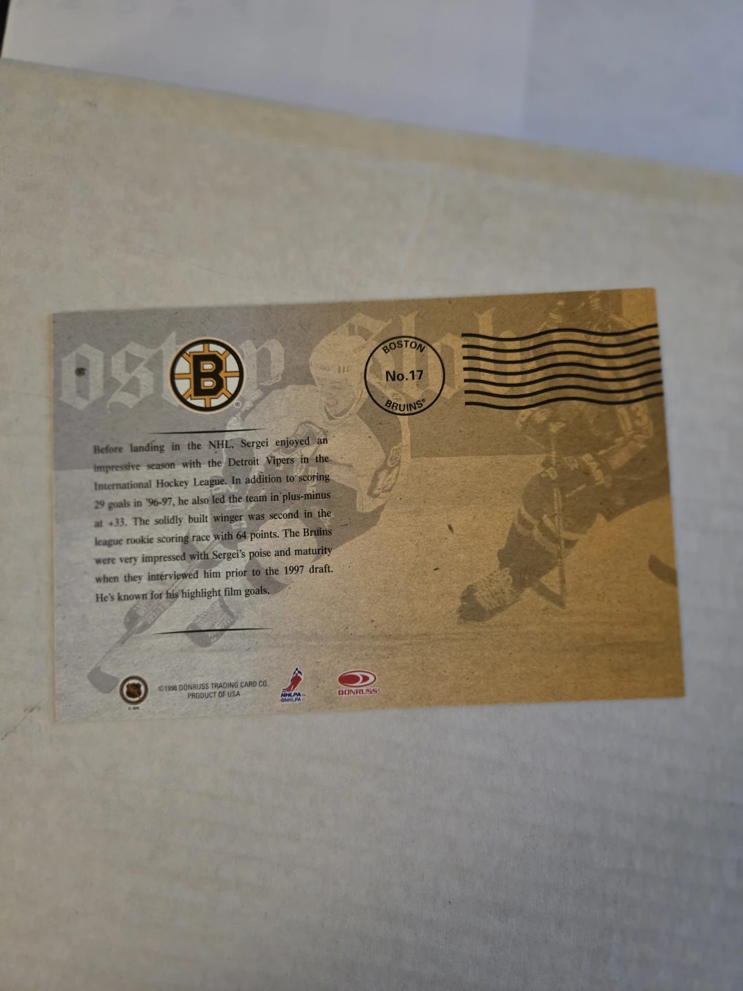 Sergei Samsonov Boston Bruins 1997/98 Donruss Hockey Card - photo 2