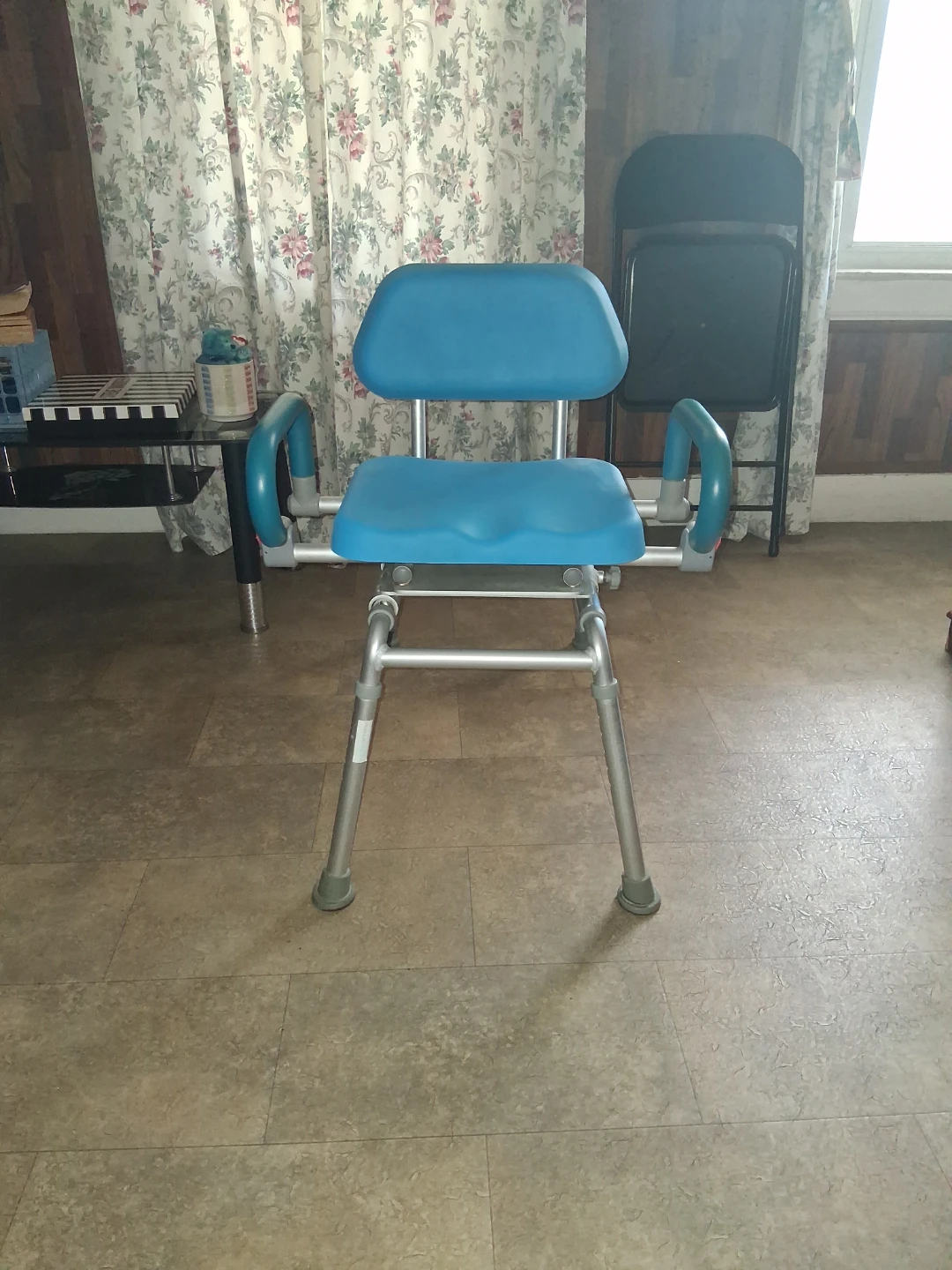 Blue Swivel Shower Chair with Backrest and Arms