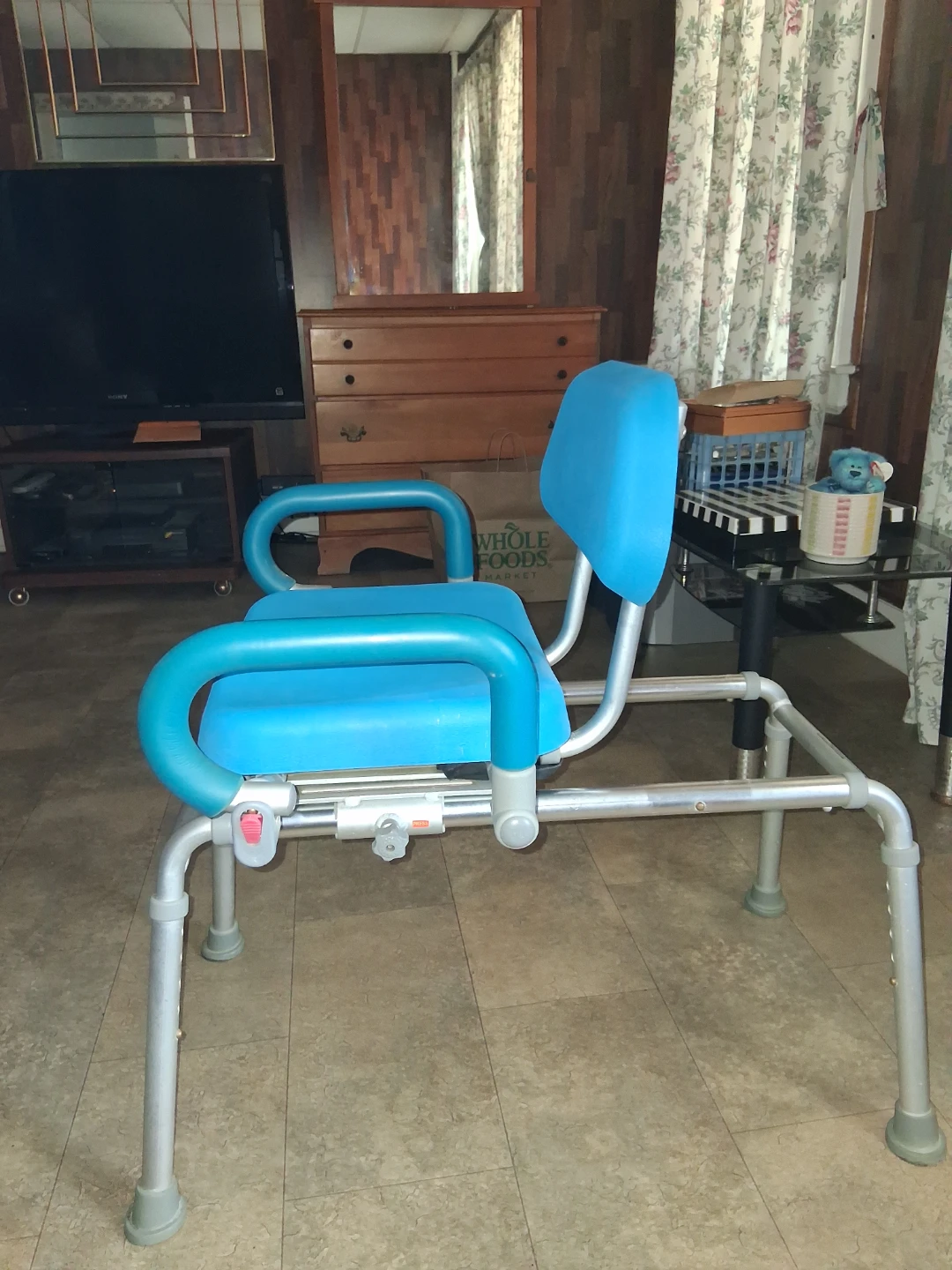Blue Swivel Shower Chair with Backrest and Arms - photo 2
