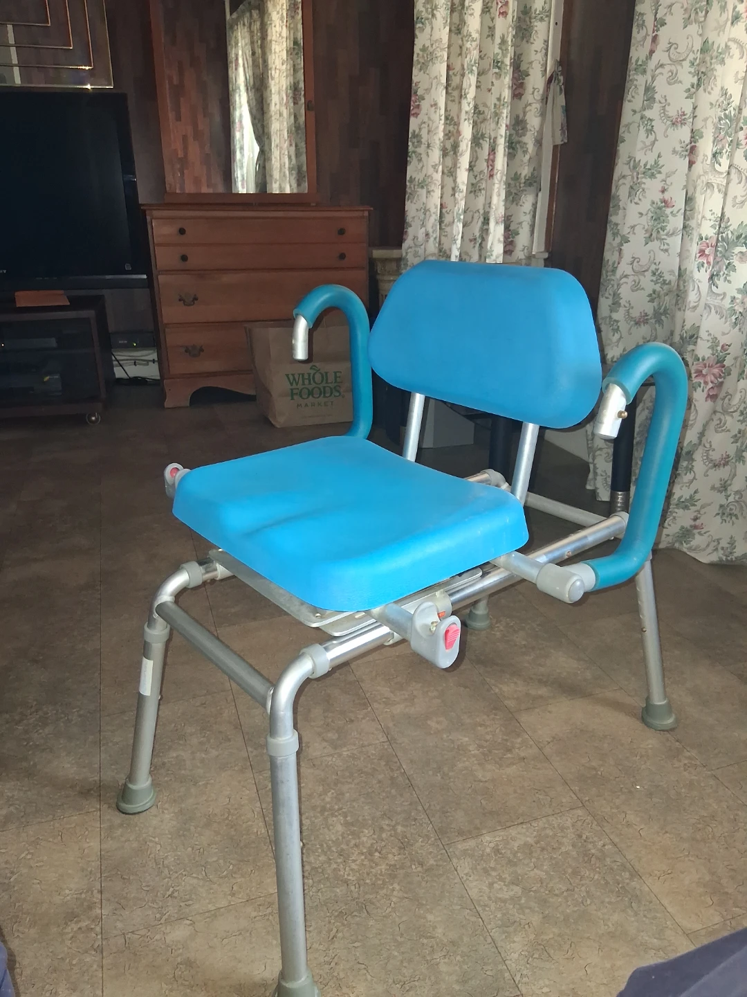 Blue Swivel Shower Chair with Backrest and Arms - photo 3