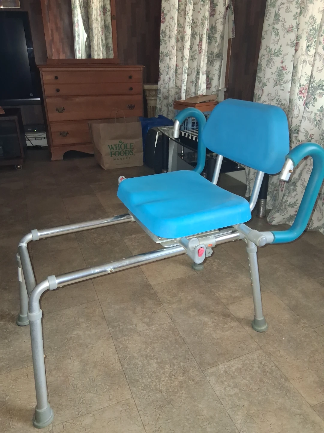 Blue Swivel Shower Chair with Backrest and Arms - photo 4