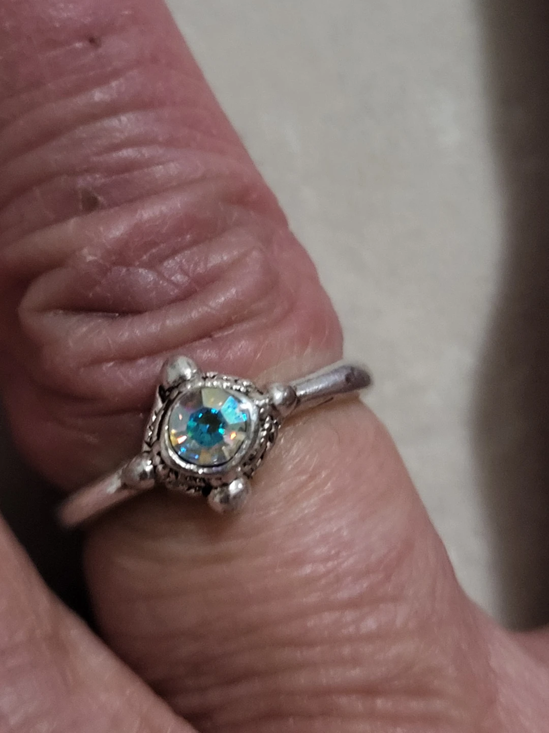 Vintage Silver Tone Ring with Sparkly Gem