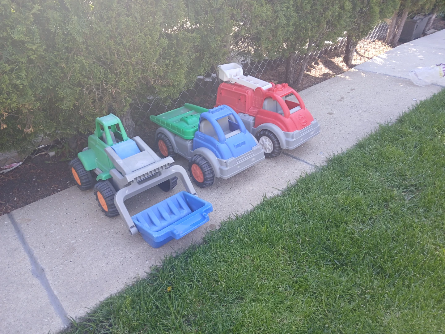 Plastic Toy Trucks - Green, Blue, Red