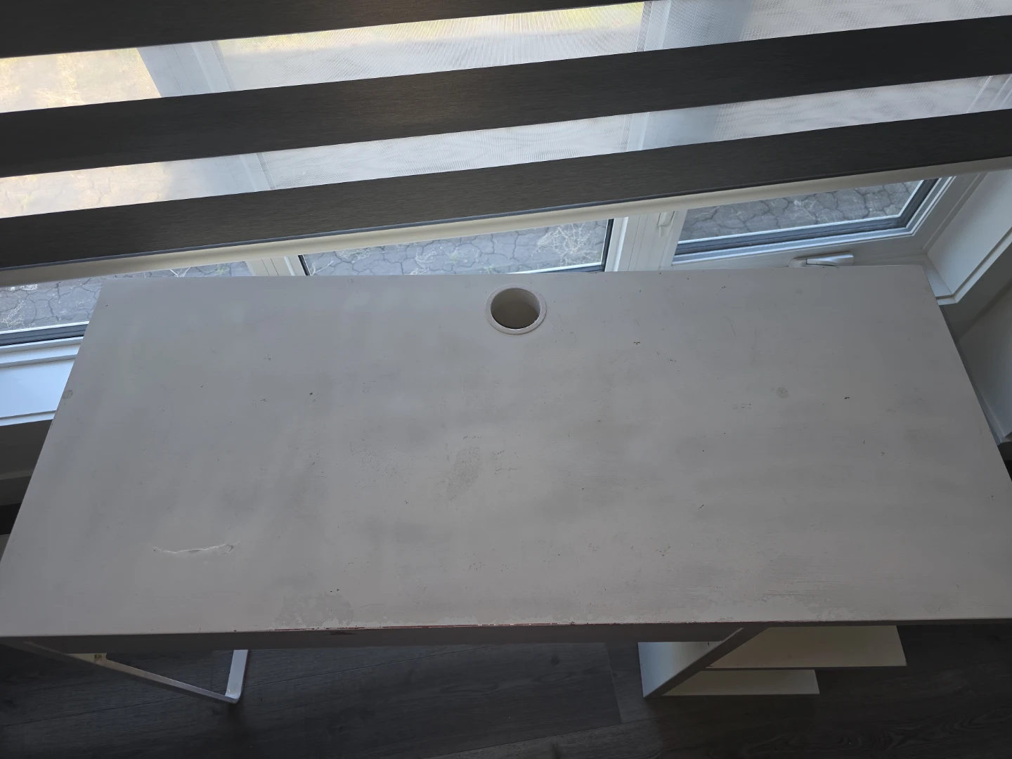 Used White Desk with Drawer and Shelving - photo 2