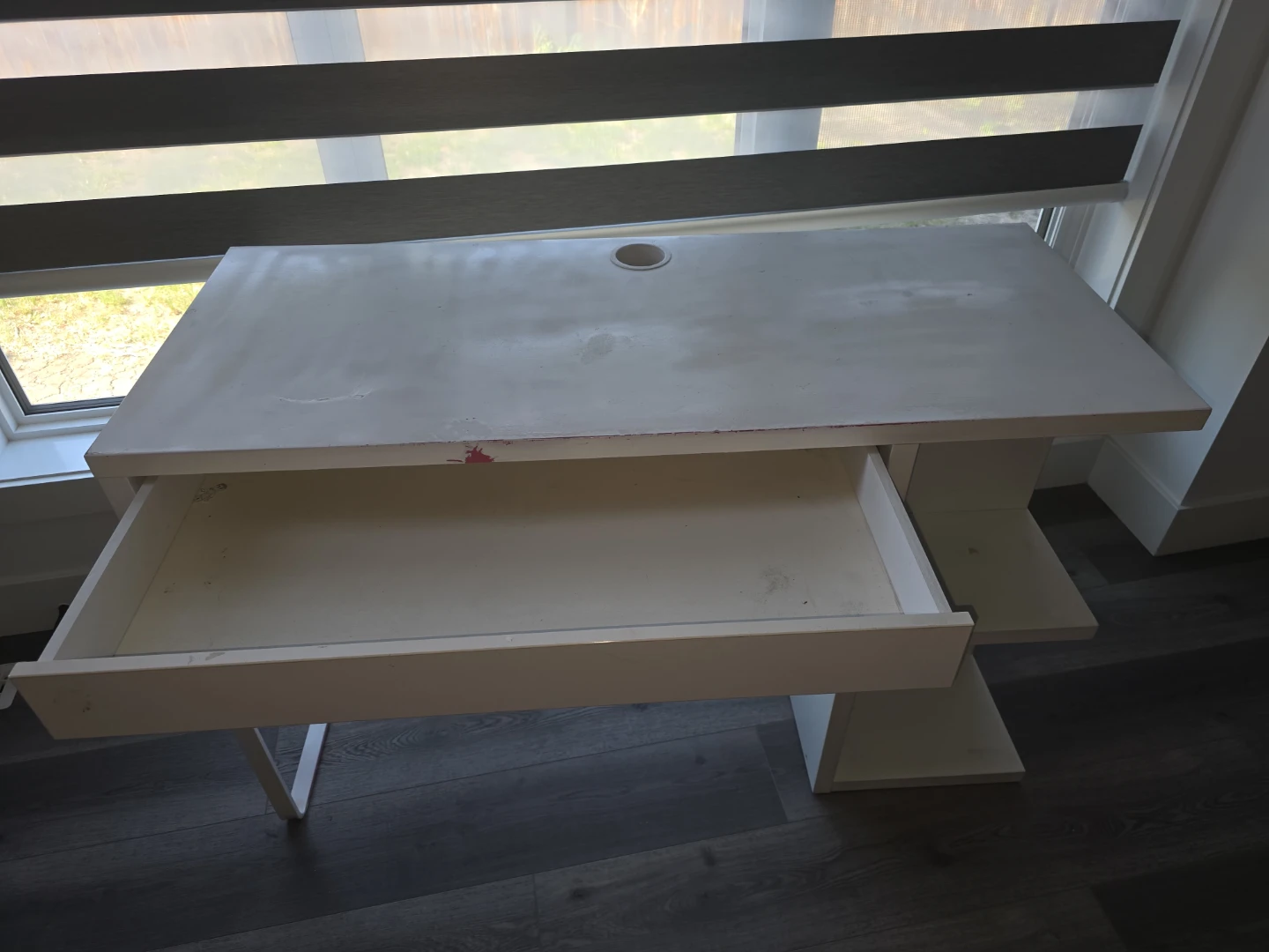 Used White Desk with Drawer and Shelving - photo 4