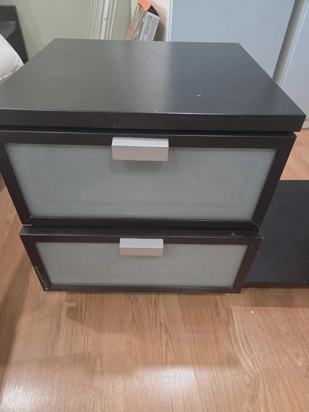 Dark Wood Nightstand with 2 Frosted Glass Drawers - photo 5
