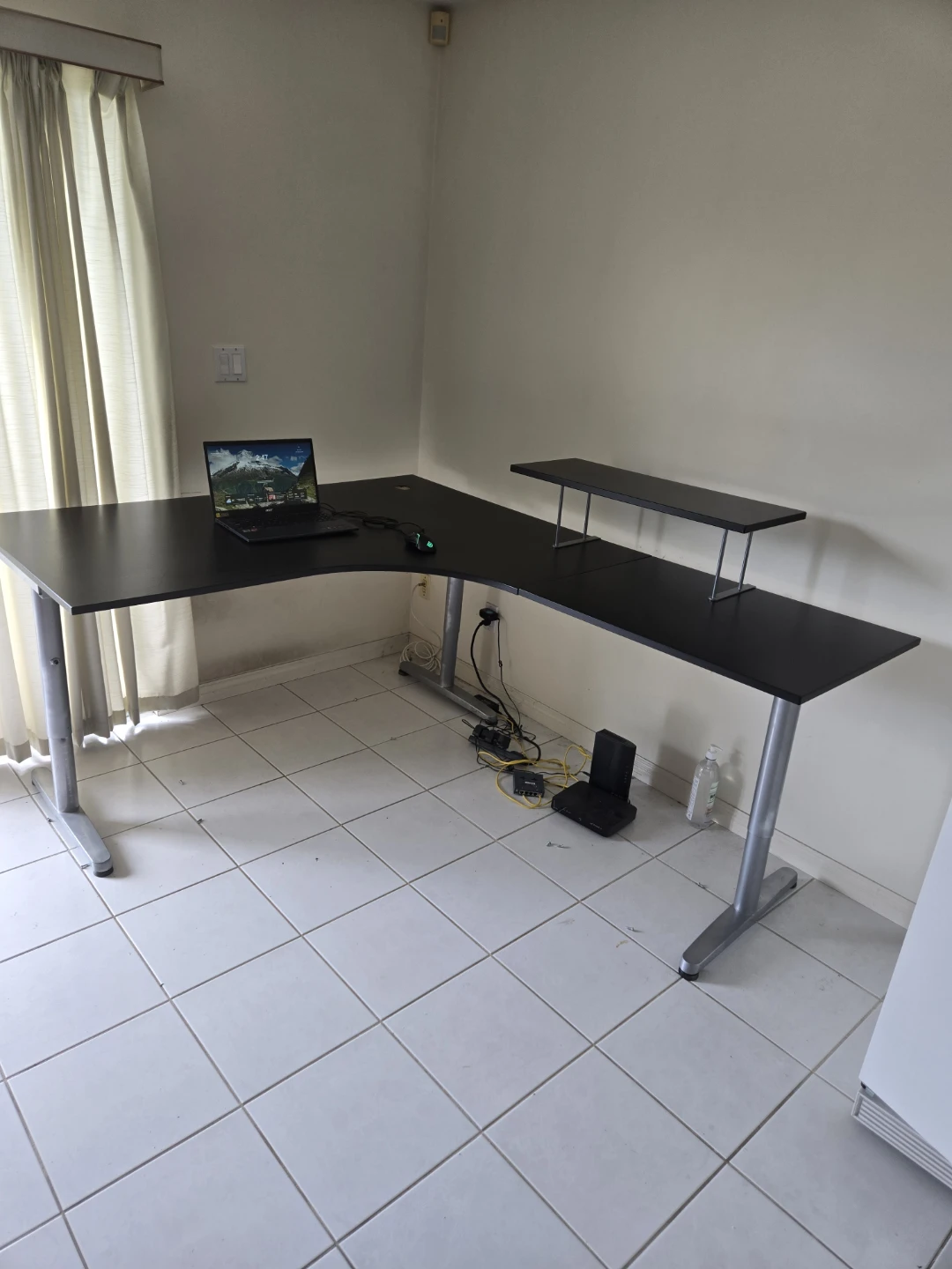 Black L-Shaped  Desk with Monitor Stand