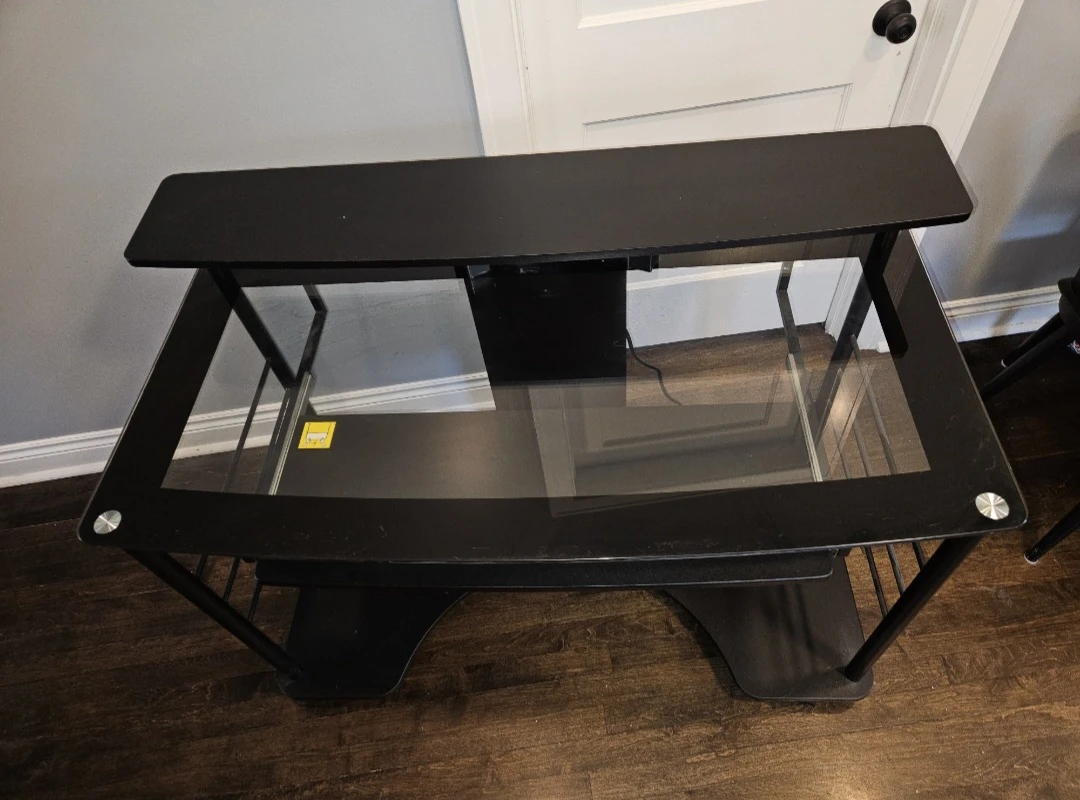 Black Mesh Office Chair and Glass Top Desk - photo 2