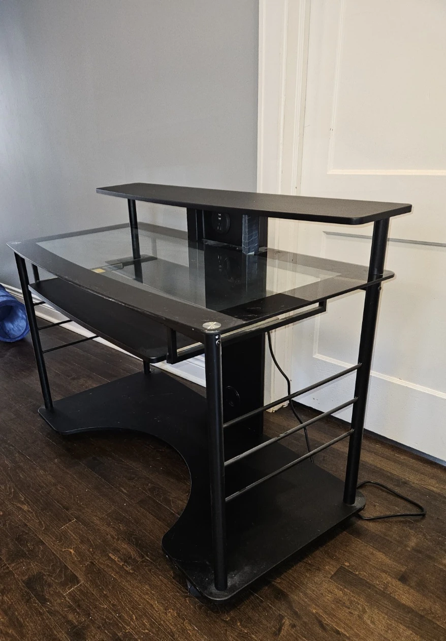 Black Mesh Office Chair and Glass Top Desk - photo 3