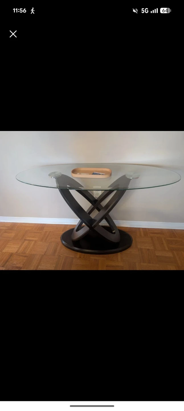 Glass Top Dining Table with Dark Wood Base