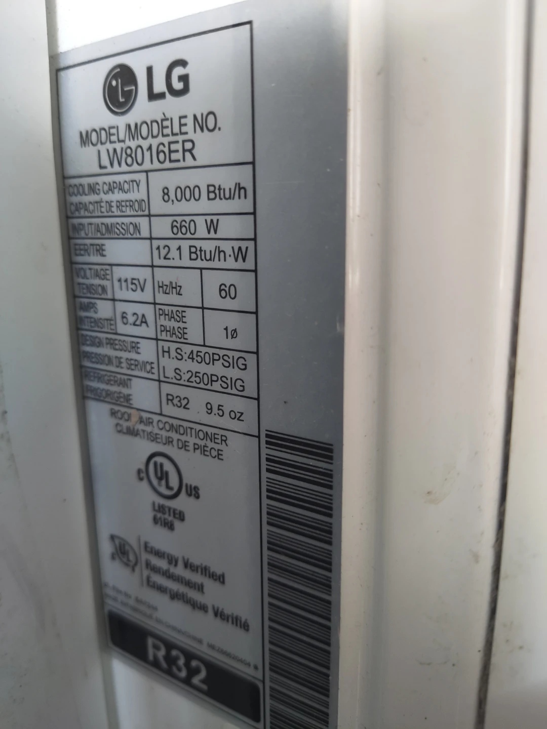 LG Window Air Conditioner LW8016ER 8,000 BTU - photo 2