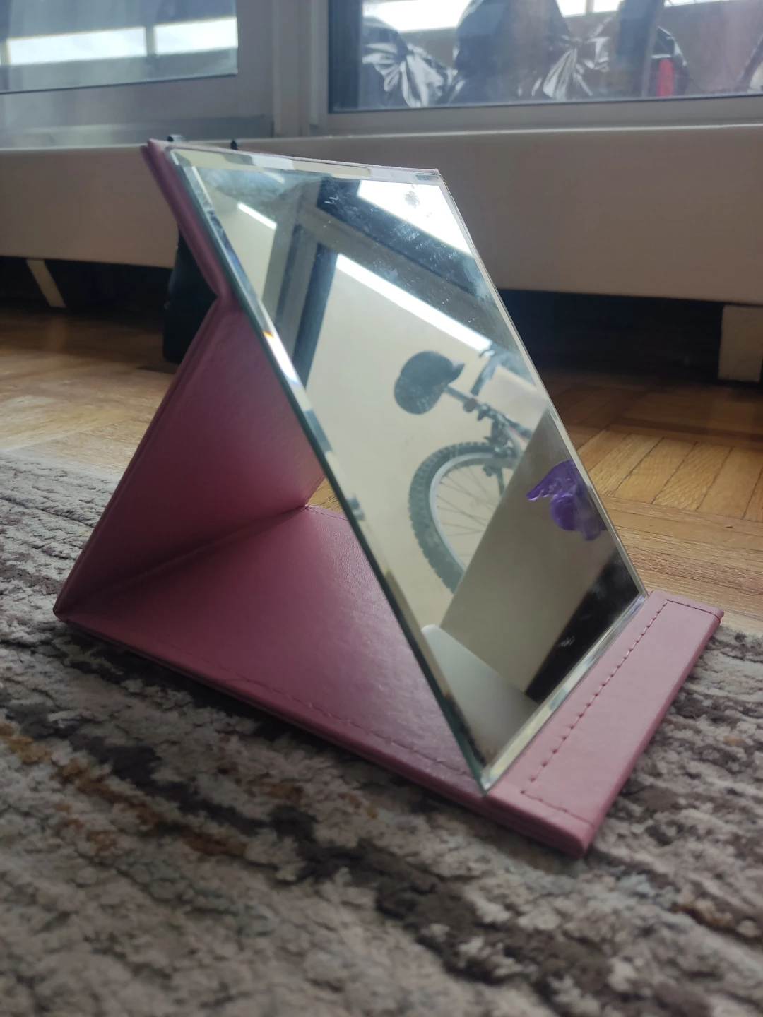Makeup Mirror - Pink Faux Leather Folding