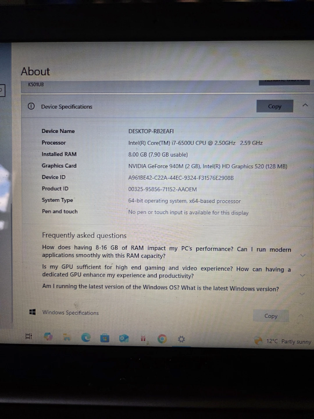ASUS Laptop with Intel Core i7 Processor