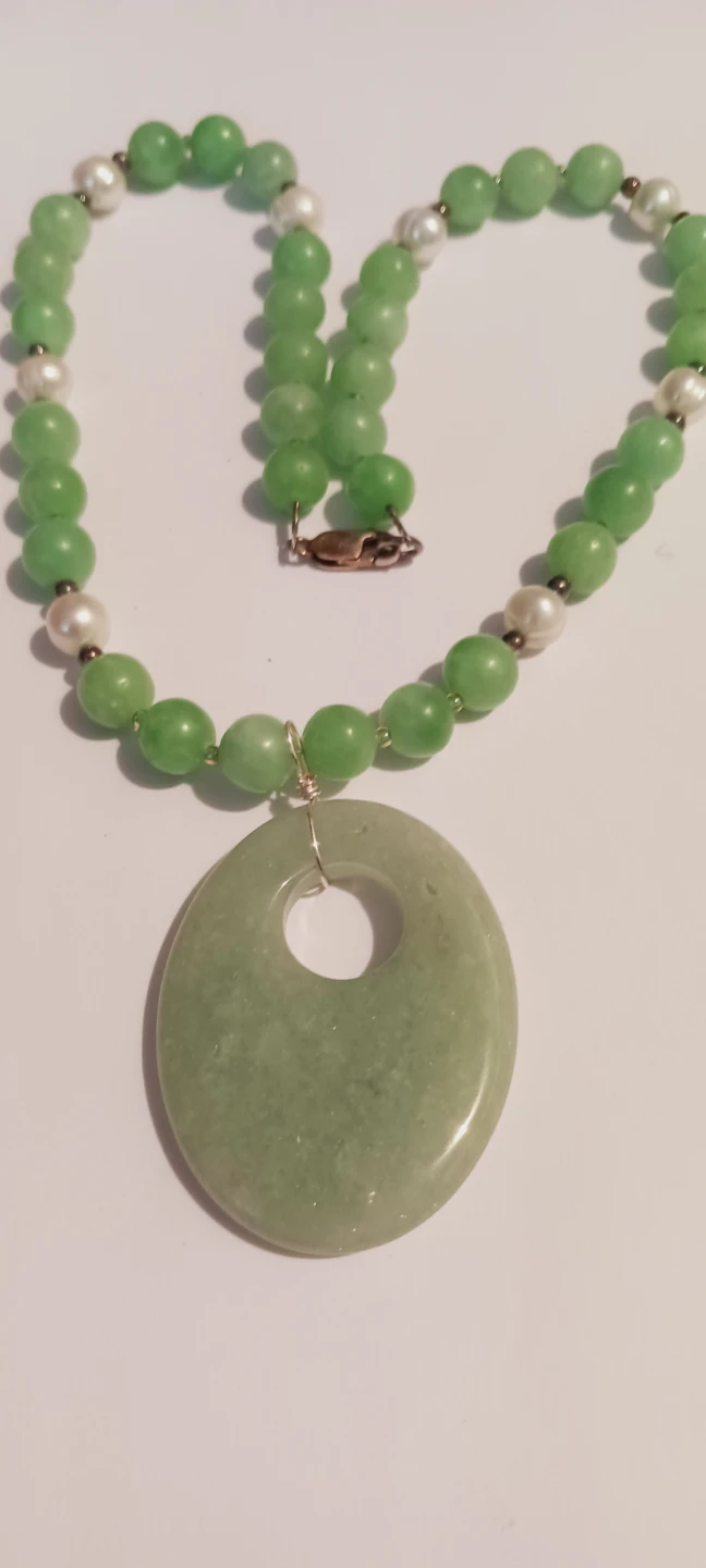 Sterling Silver 925 Clasp Jade Pendant Beaded Necklace - photo 2