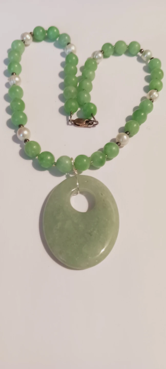 Sterling Silver 925 Clasp Jade Pendant Beaded Necklace - photo 4