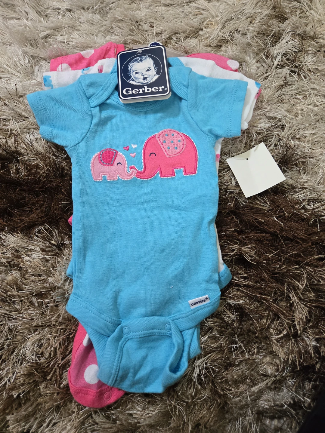 Gerber Baby Onesies - 3 Pack - Blue Elephant & Pink Polka Dot