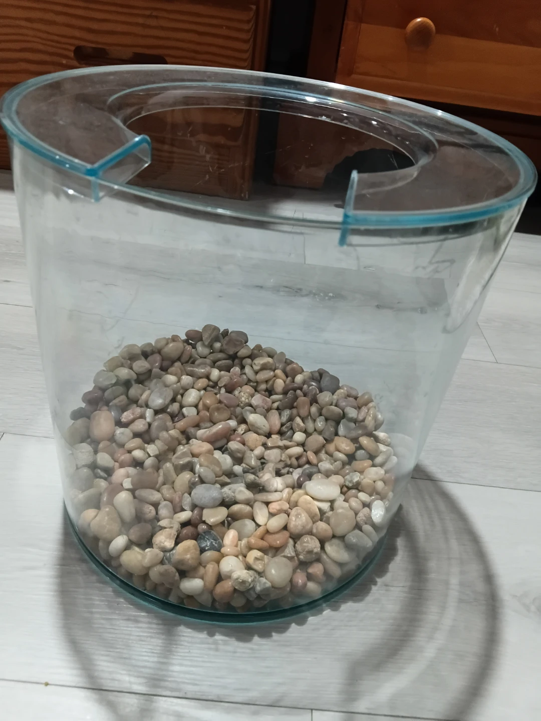 Clear Plastic Fish Bowl with Decorative Stones