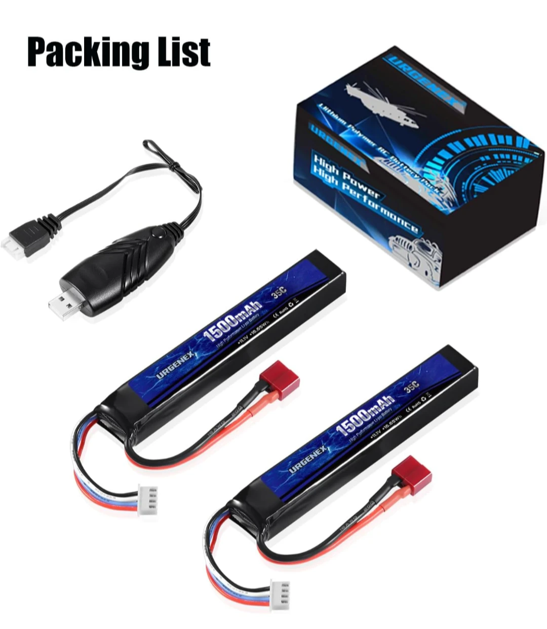 URGENEX 1500mAh 11.1V 35C Li-Po Battery Twin Pack with Charger