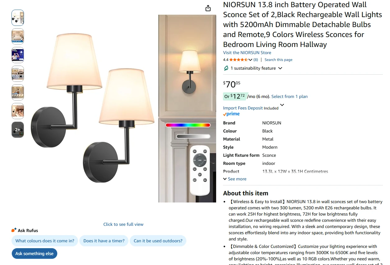2-Pack Battery Operated Wall Sconces - photo 2