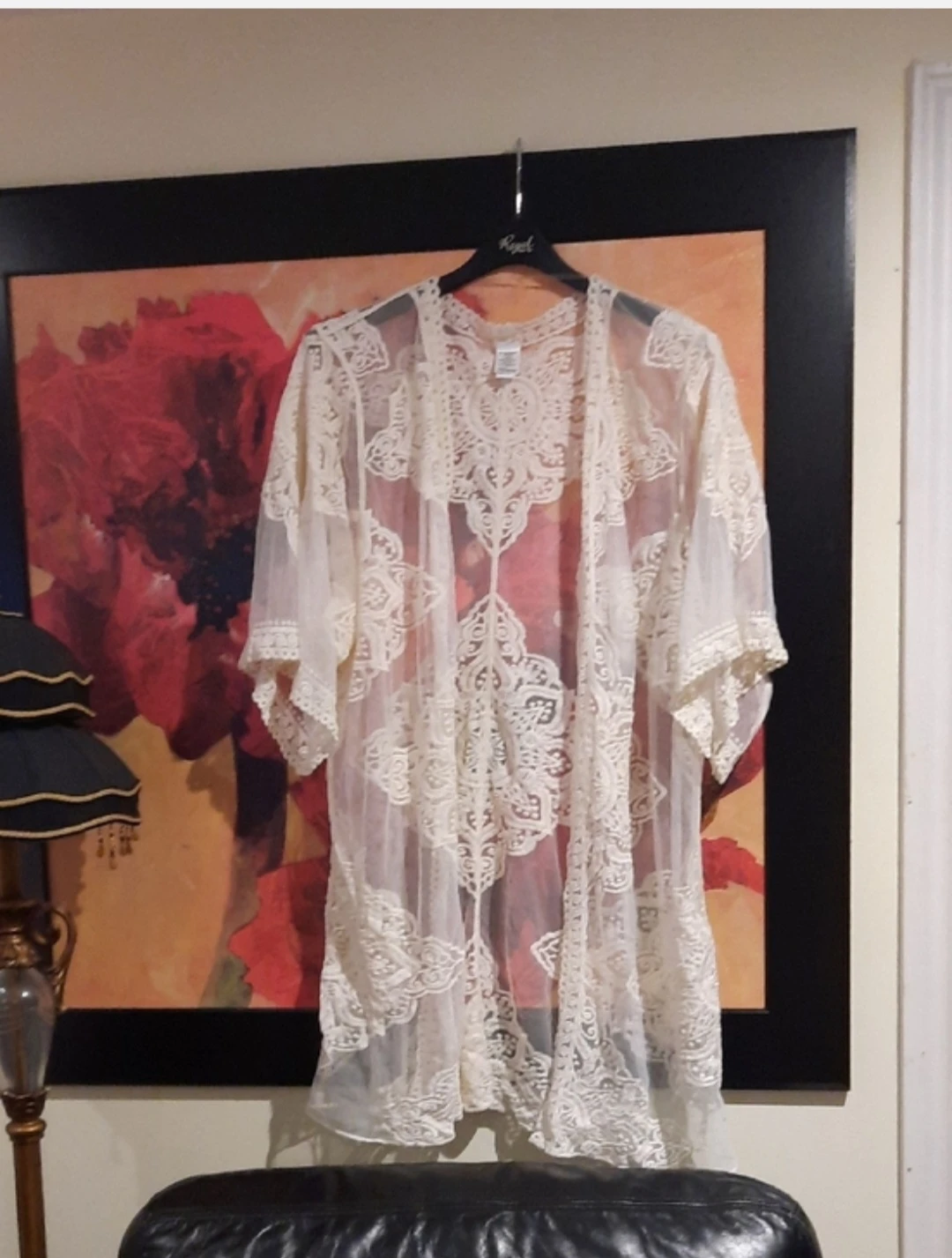 NWT Cream Lace Embroidery Kimono Cover-Up 2XL-3XL