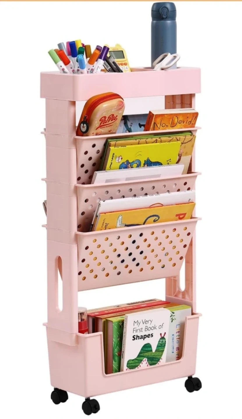 Pink 4-Tier Rolling Storage Cart / Bookshelf