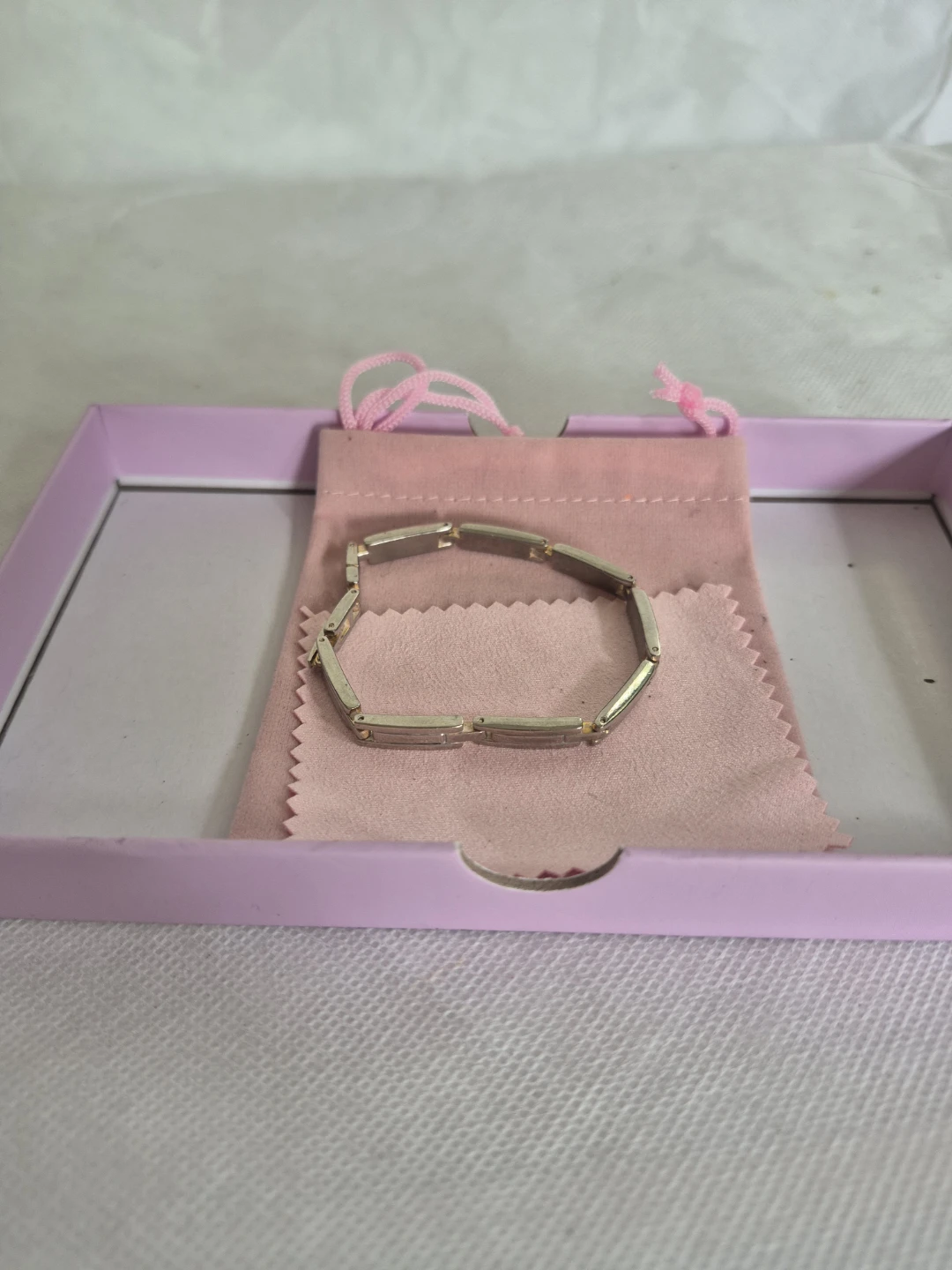Silver-tone Link Bracelet with Pink Pouch