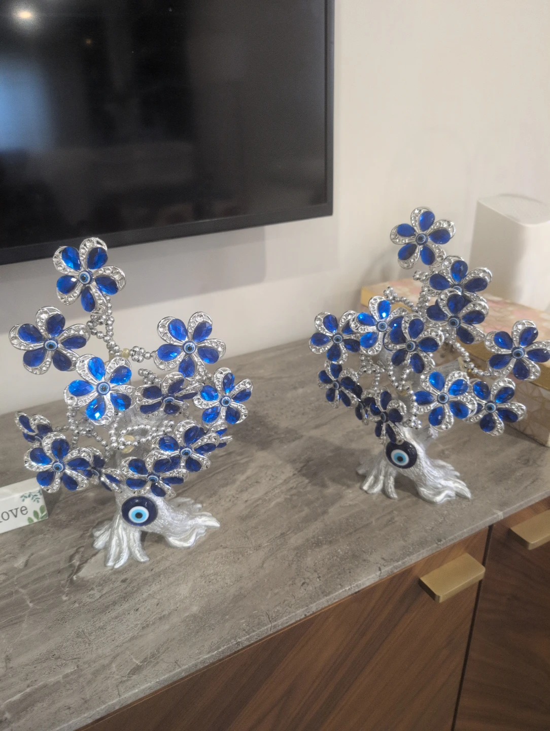 Decorative Blue Flower Trees with Evil Eye Base