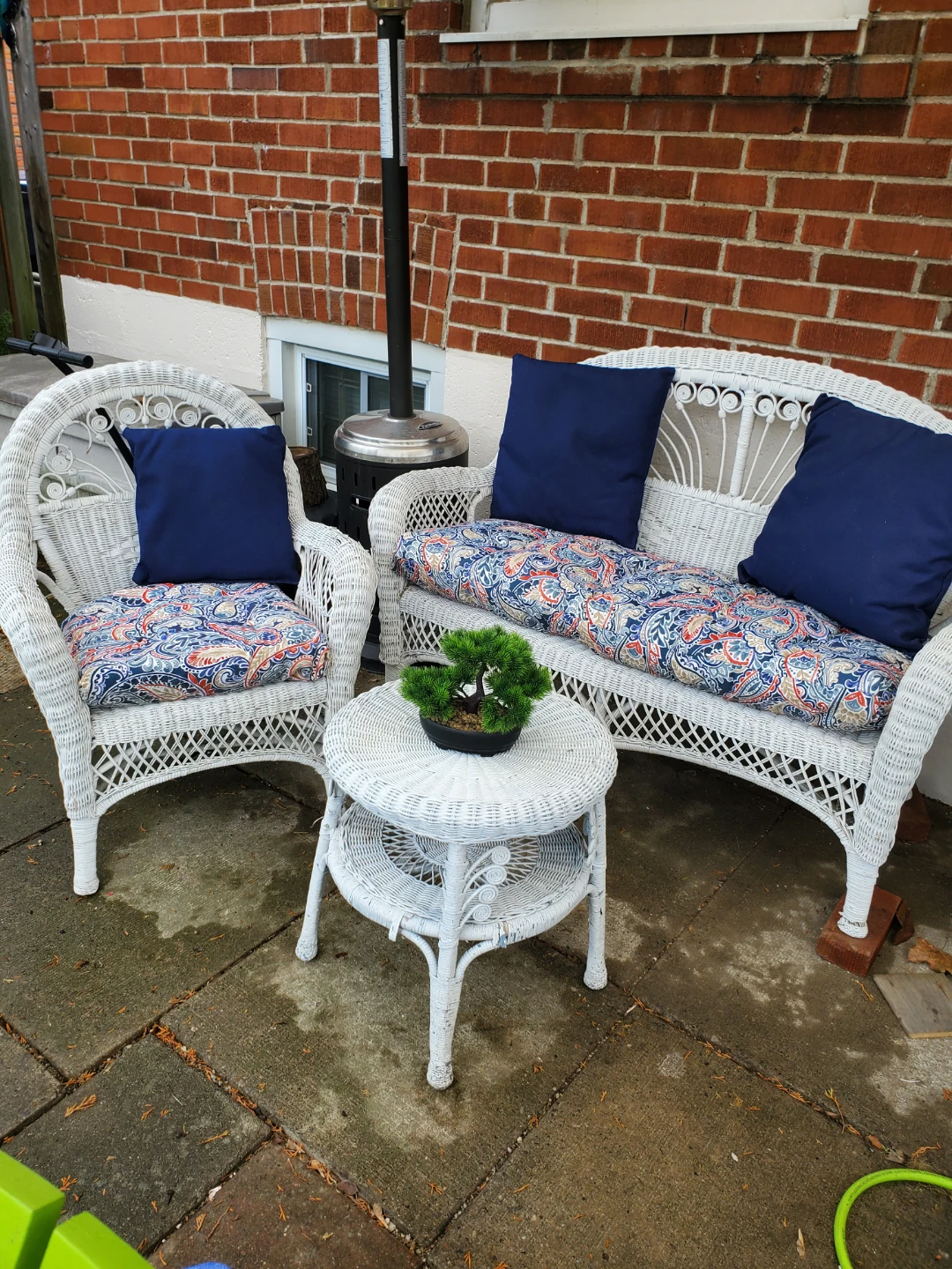 White Wicker Patio Set with Cushions