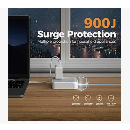 TESSAN TS-102-C-SP Surge Protector Power Strip with 3 USB Ports - photo 2