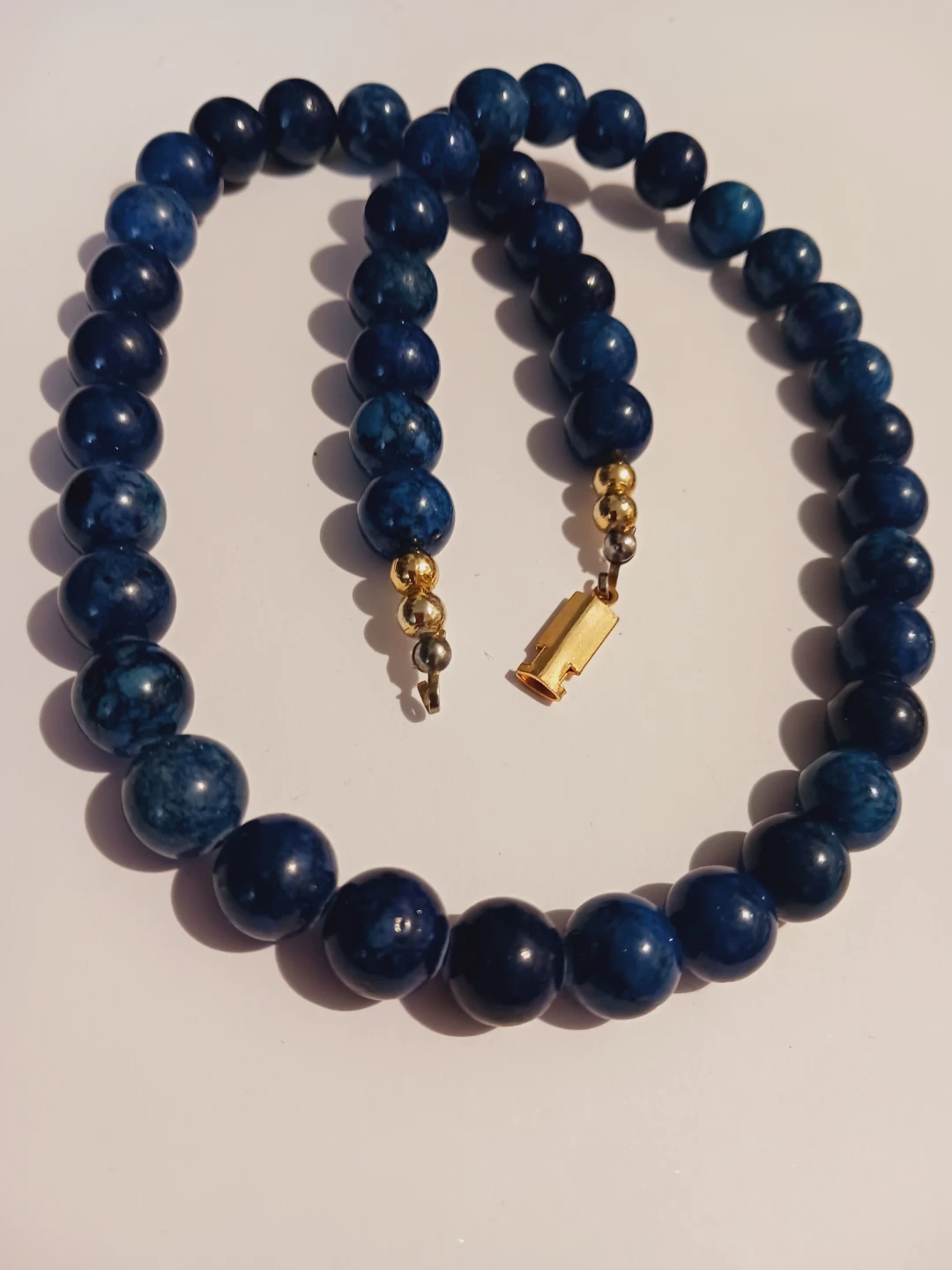 Lapis Lazul Beaded Necklace with Gold Tone  Clasp