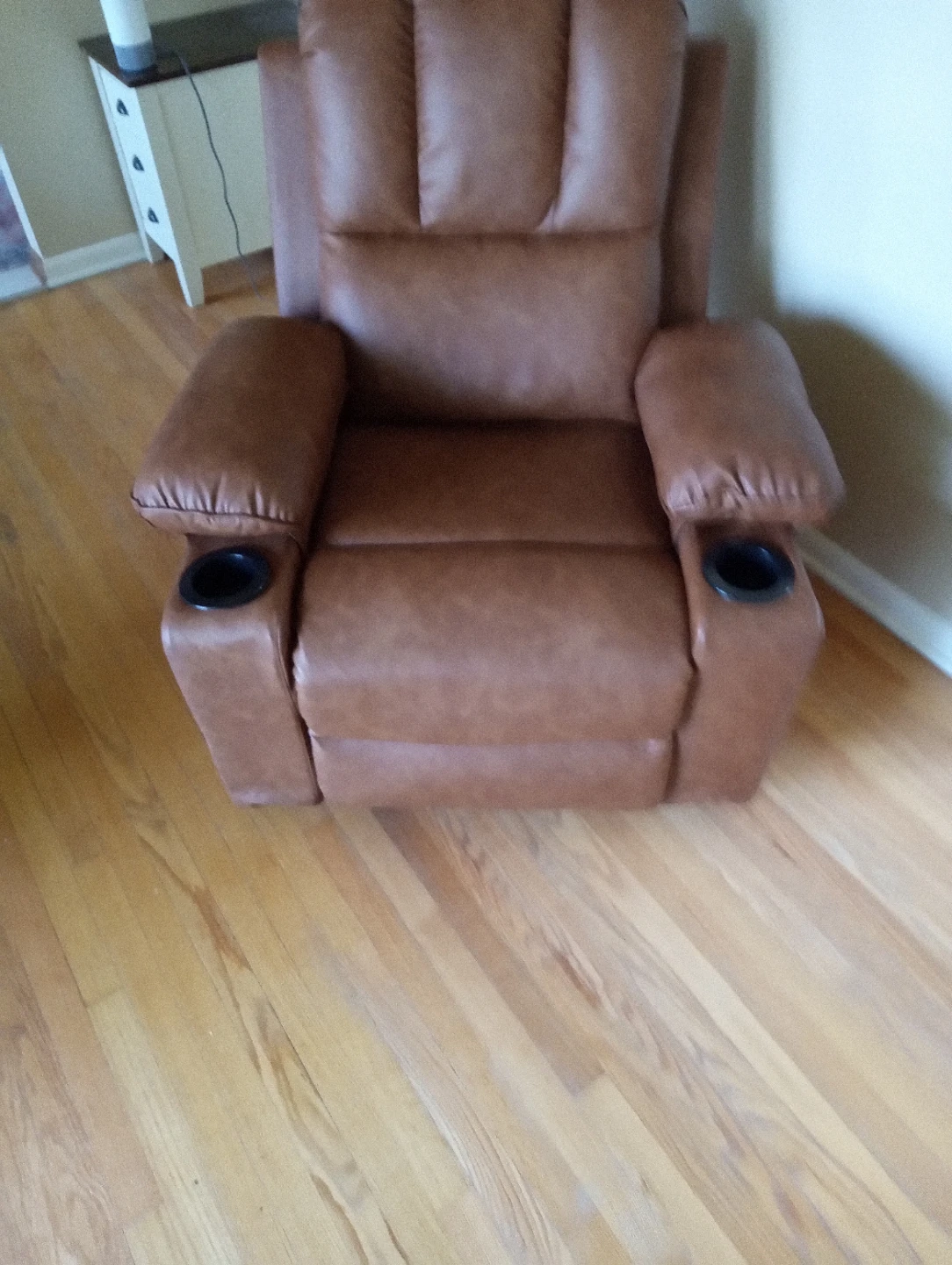Brown Faux Leather Recliner Chair with Cupholders