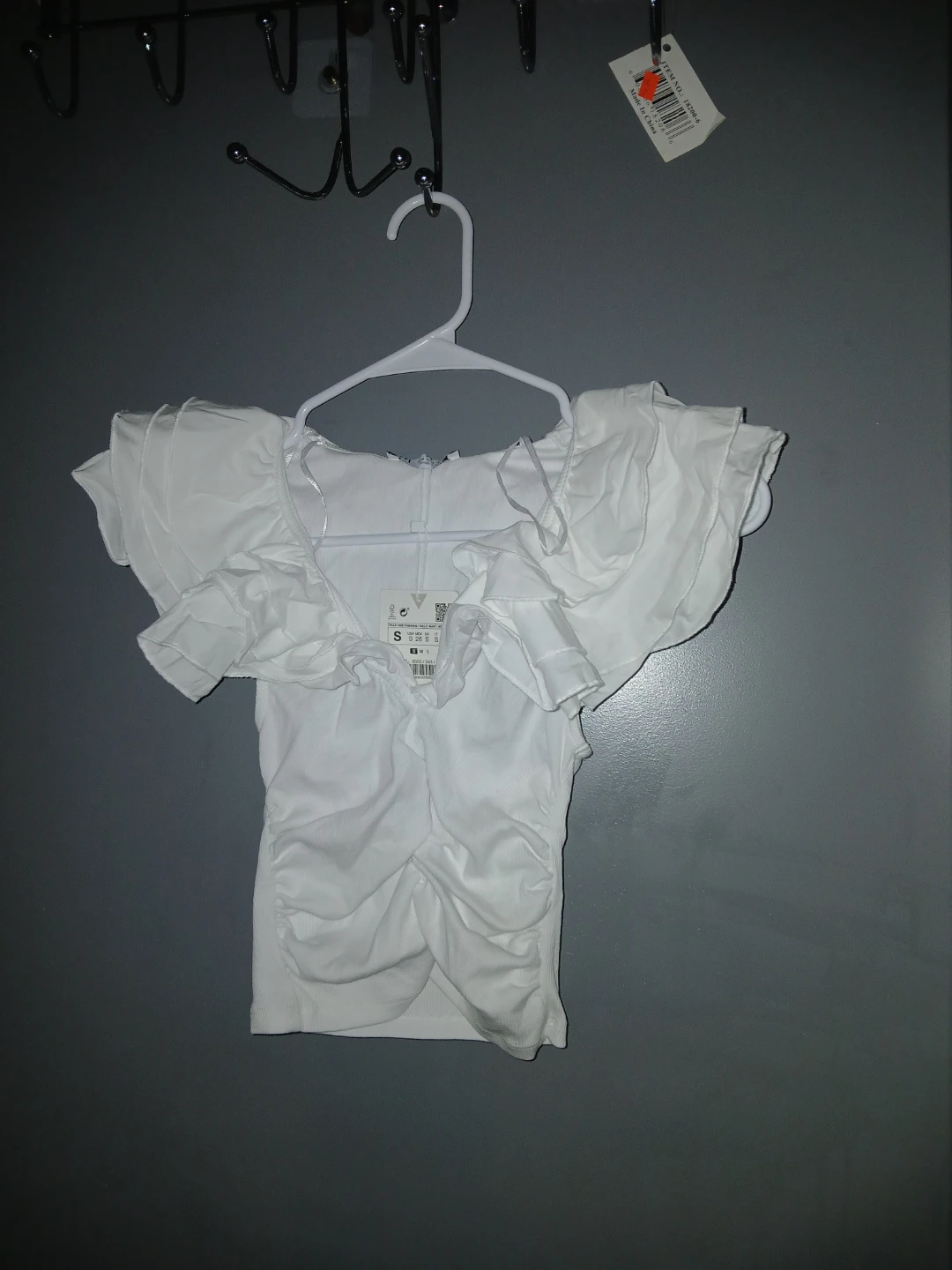 Zara White Ruffled Puff Sleeve Top Size S - photo 2