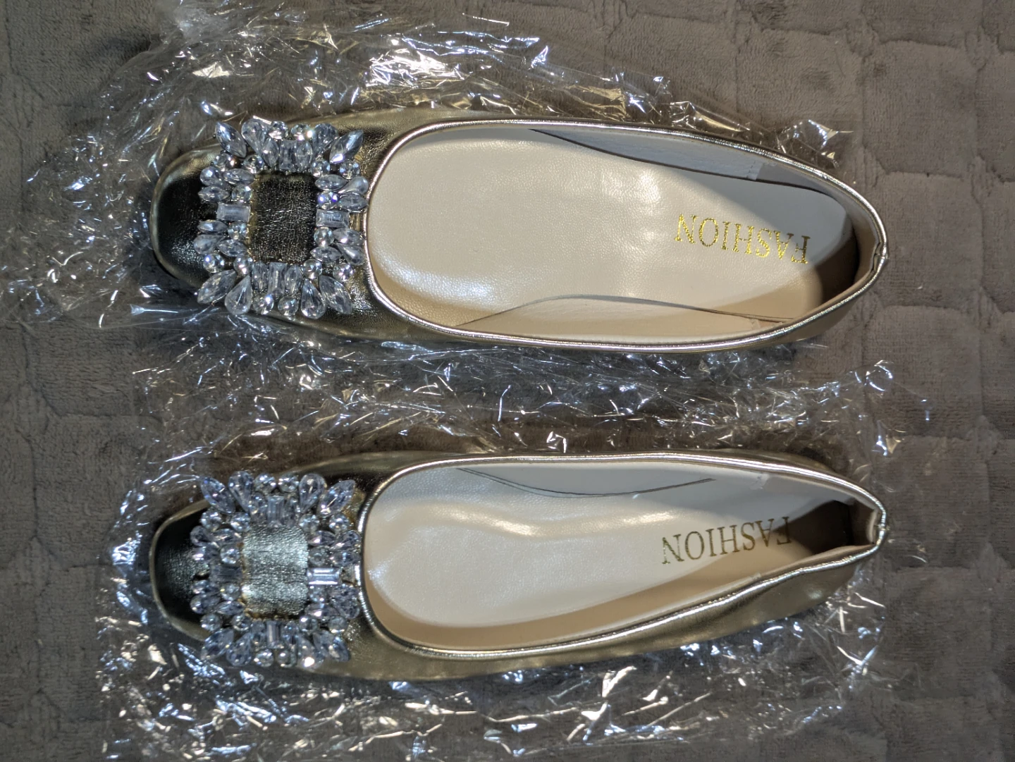 Gold Ballet Flats with Rhinestone Embellishment - Size 230