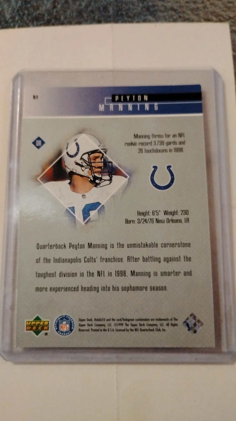 Peyton Manning 1998 Upper Deck Holo FX Card - photo 2