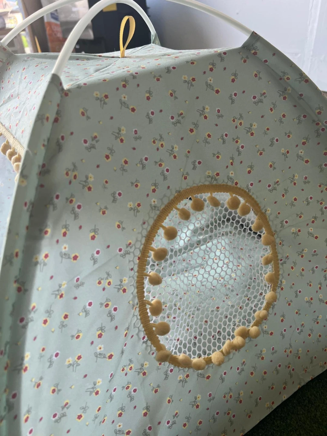 Floral Print Mosquito Net Tent with Pom Pom Trim - photo 2