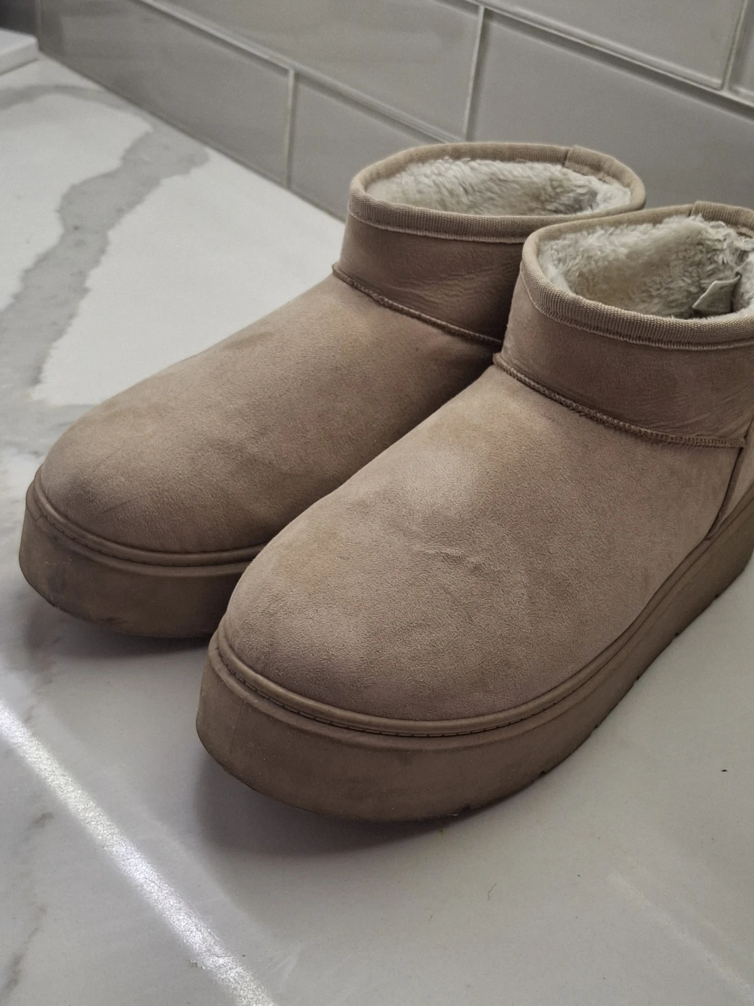 Beige faux suede ankle boots