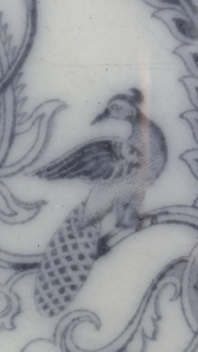 RARE 19th Century Mulberry Peacock Ironstone Plate - photo 3