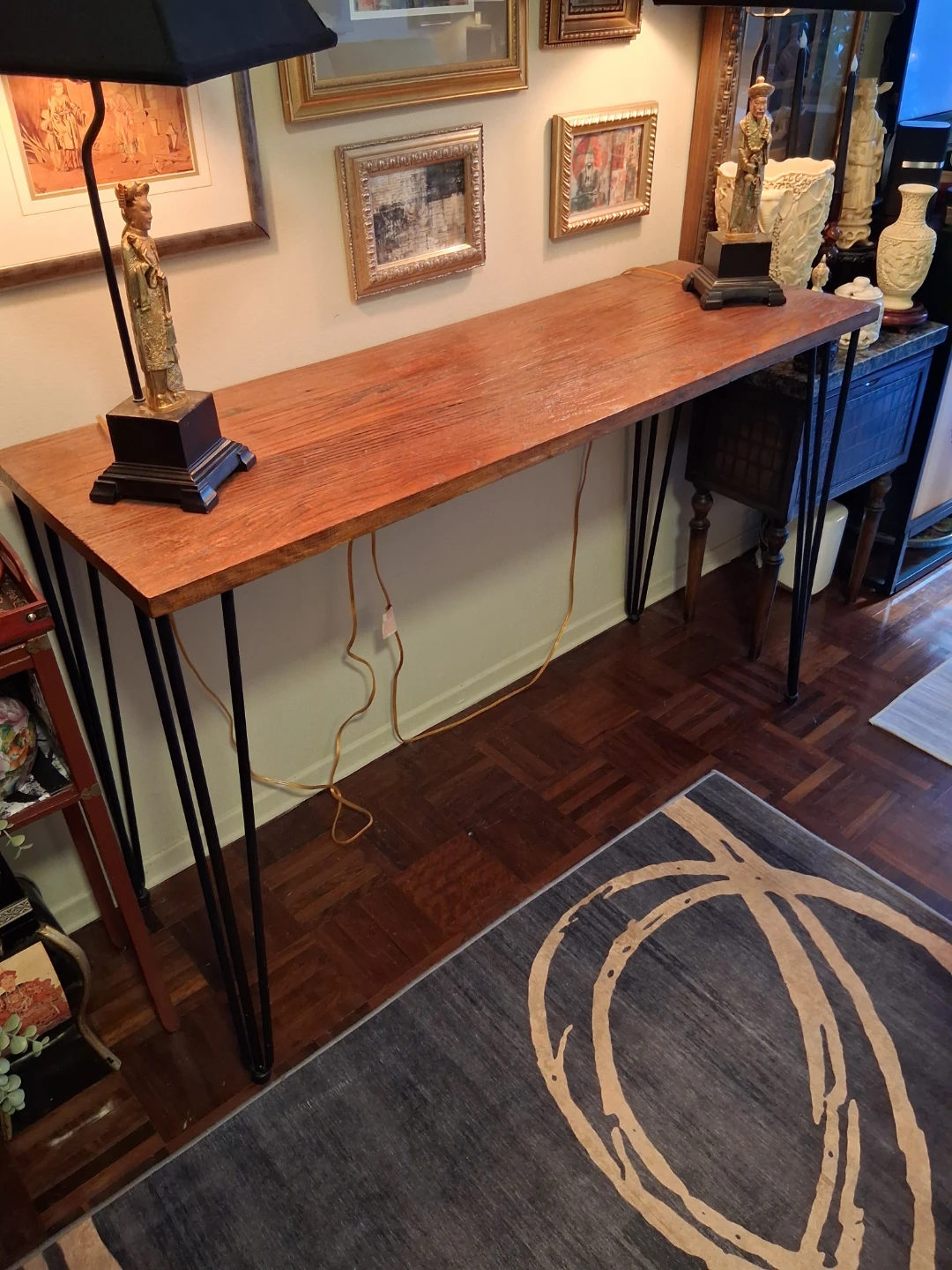 Wooden Console Table with Black Metal Legs