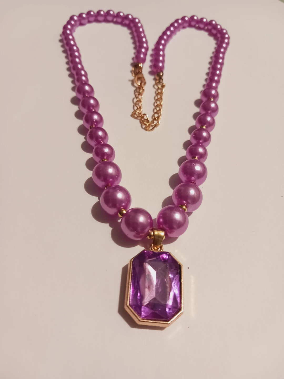 New !! Purple Beaded Necklace with Gemstone Pendant - photo 2