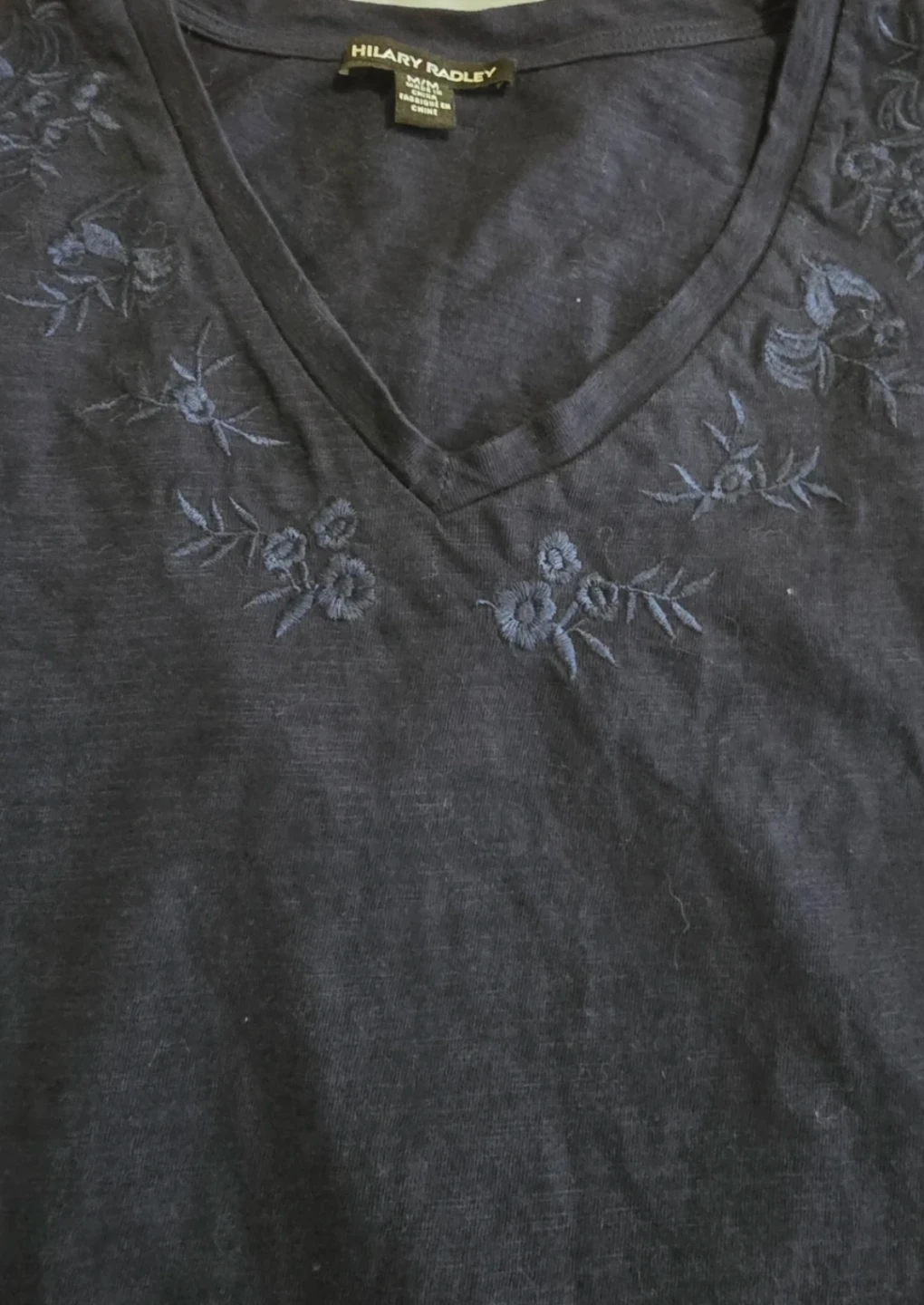 Hilary Radley Women's Navy Embroidered V-Neck Long Sleeve Top - photo 2