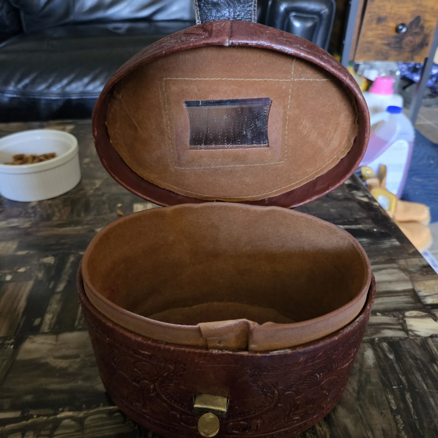 Vintage Embossed Leather Train Case with Mirror - photo 2
