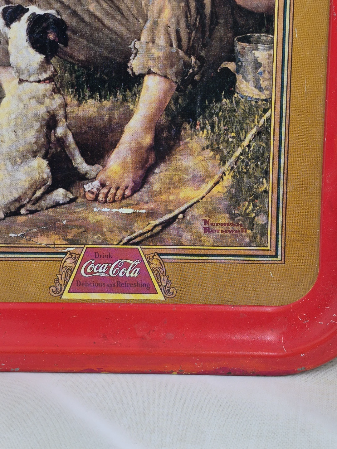 Vintage 1991 Coca-Cola Norman Rockwell "Barefoot Boy" Metal Tray - photo 2